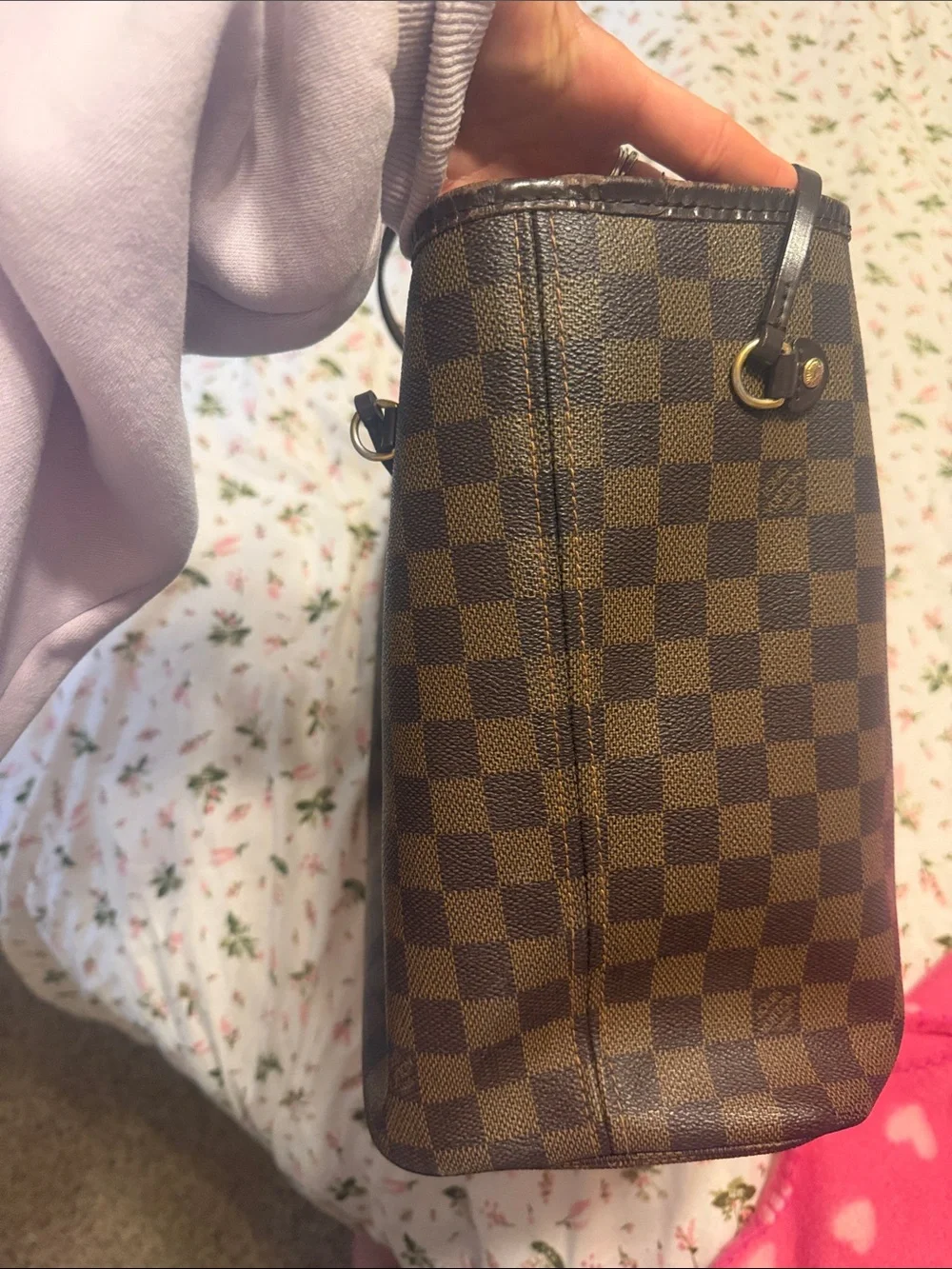 Louis Vuitton Brown Damier Ebene Tote with Red Interior